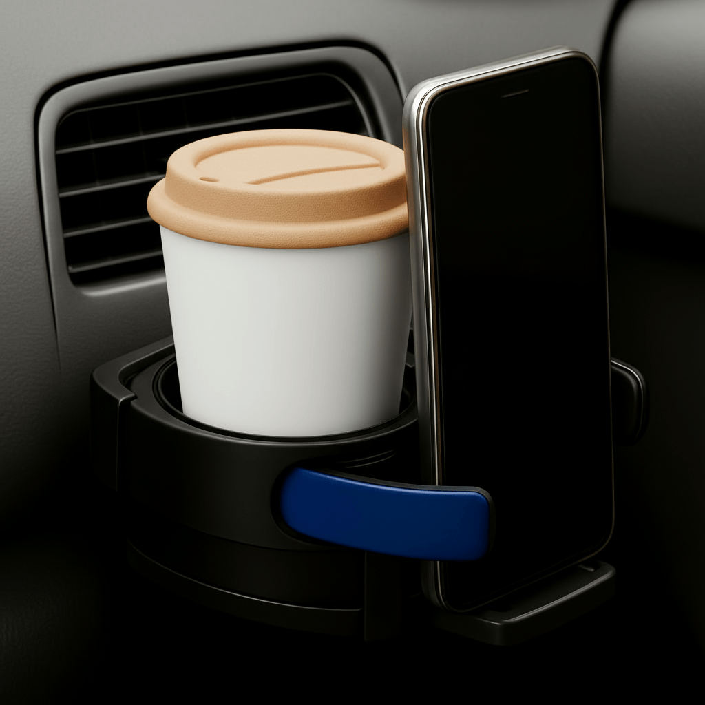 حامل المشروب و مثبت الهاتف في السيارة 2 في 1 - منتج واحد يجمع بين الراحة و التنظيم حامل المشروب و مثبت الهاتف في السيارة