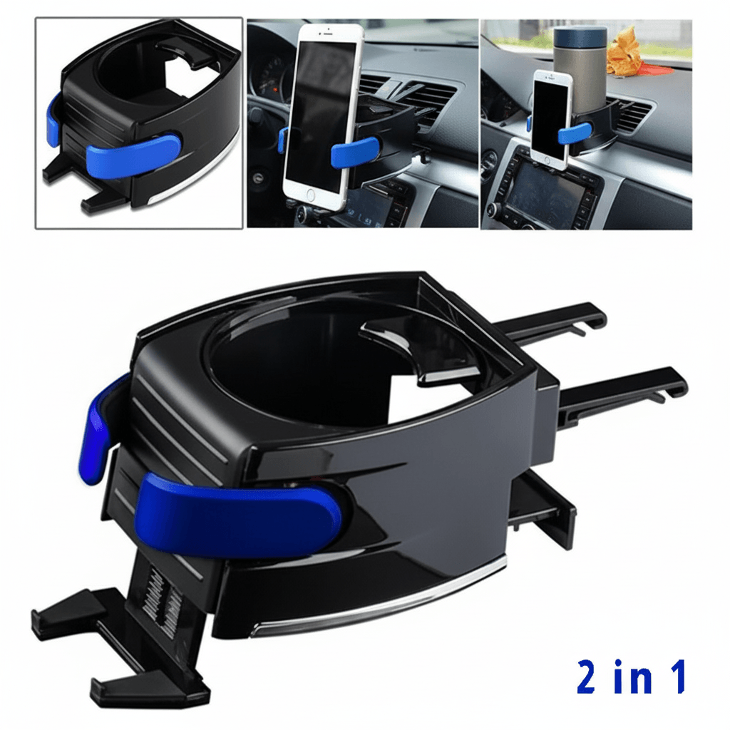 حامل المشروب و مثبت الهاتف في السيارة 2 في 1 - منتج واحد يجمع بين الراحة و التنظيم حامل المشروب و مثبت الهاتف في السيارة