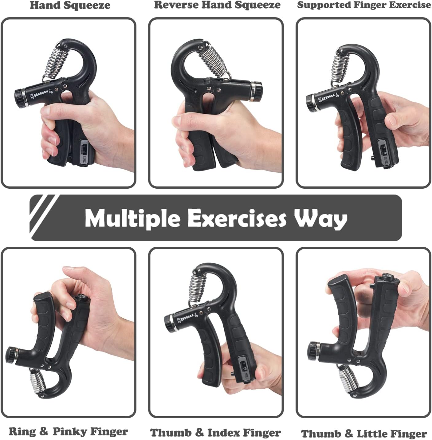 مجموعة تمارين تقوية قبضة اليد و الاصابع 5 في 1 زد من قوتك وتحكمك كل يوم adjustable hand grip 60 kg