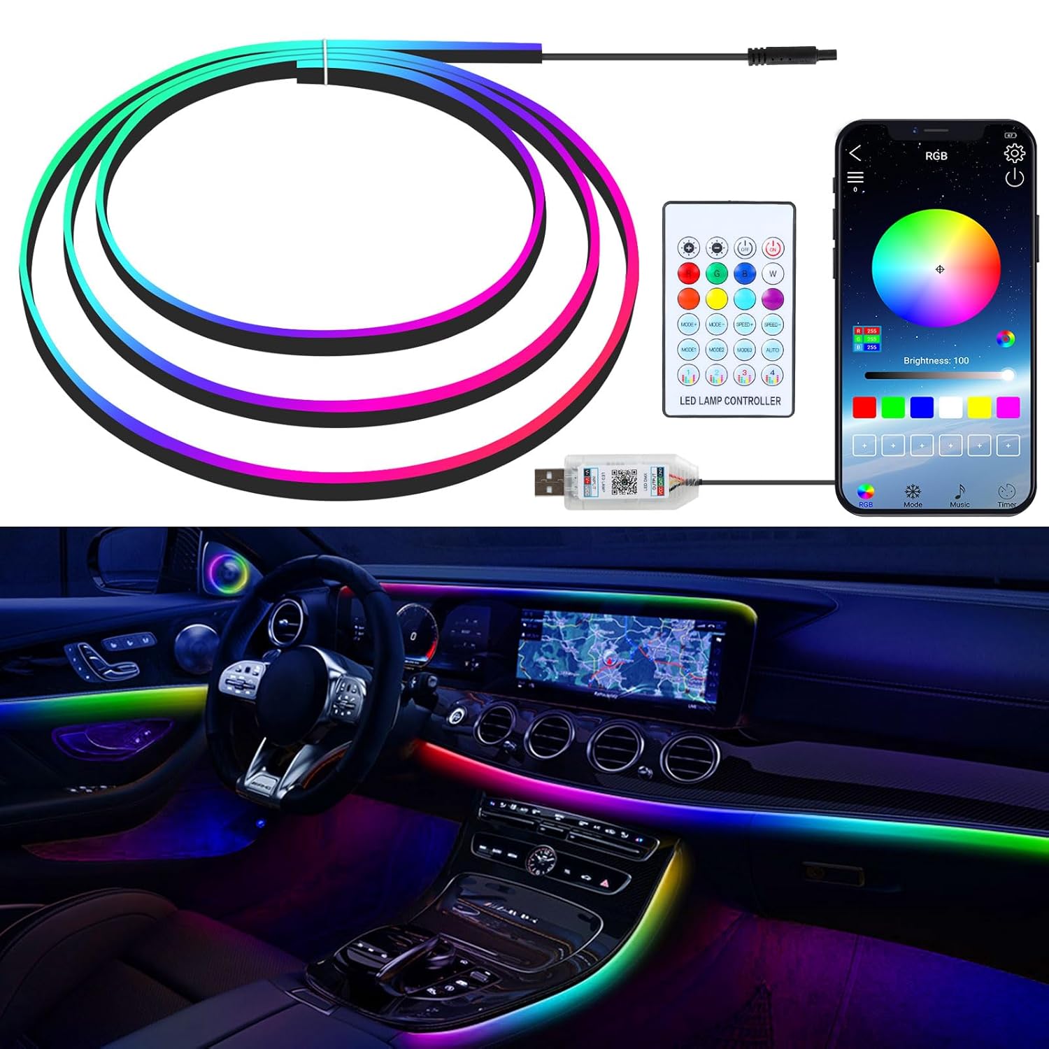 إضاءة ليد للسيارات محيطة بألوان منوعة و تحكم كامل -bande led voiture intérieur - Rgb led auto إضاءة ليد للسيارات محيطة بألوان منوعة و تحكم كامل -bande led voiture intérieur -