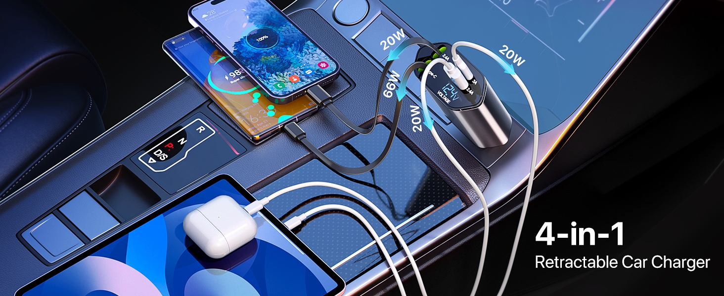 شاحن الهاتف في السيارة قابل للسحب شاحن هاتف سريع - Automobile chargers Almedala