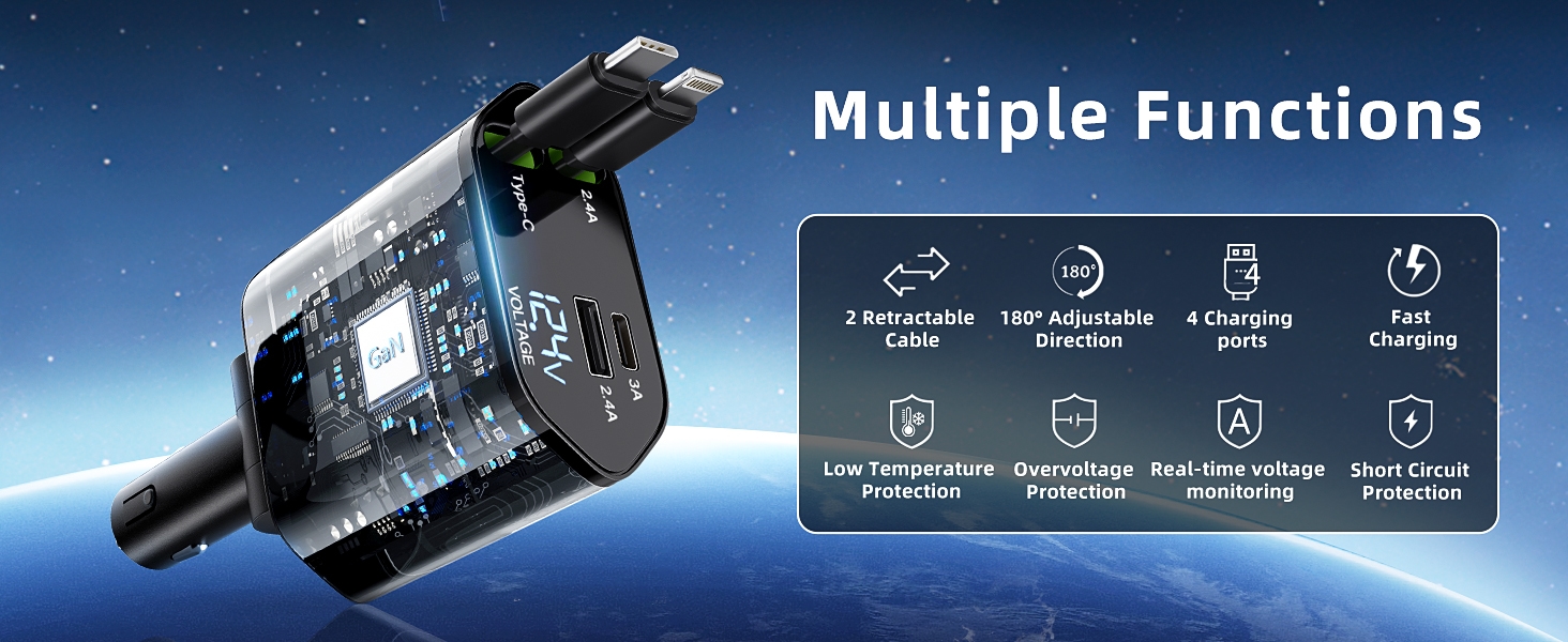 شاحن الهاتف في السيارة قابل للسحب شاحن _ هاتف سريع