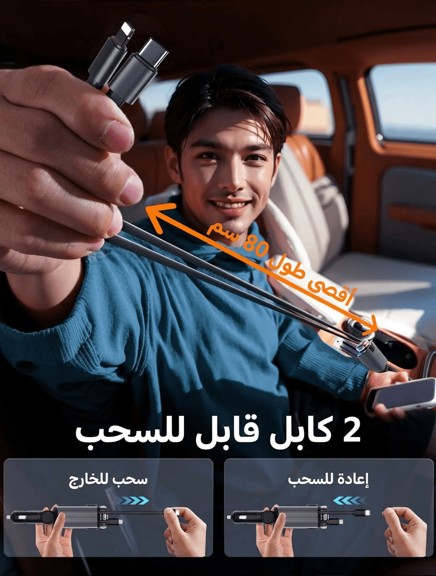 شاحن سيارة قابل للسحب أصلي , لمسة فاخرة داخل سيارتك - Starlight Automobile Chargers 5 in1 شاحن هاتف سريع شاحن سيارة قابل للسحب أصلي , لمسة فاخرة داخل سيارتك - Starlight Automobile Chargers 5 in1