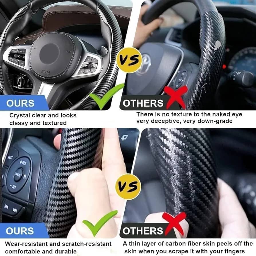 واقي مقود السيارة ضد الانزلاق من ألياف الكربون , حماية و مظهر رياضي واقي مقود السيارة ضد الانزلاق من ألياف الكربون