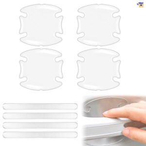 ملصقات حماية مقابض السيارة من الخدوش 8 قطع بيضاء